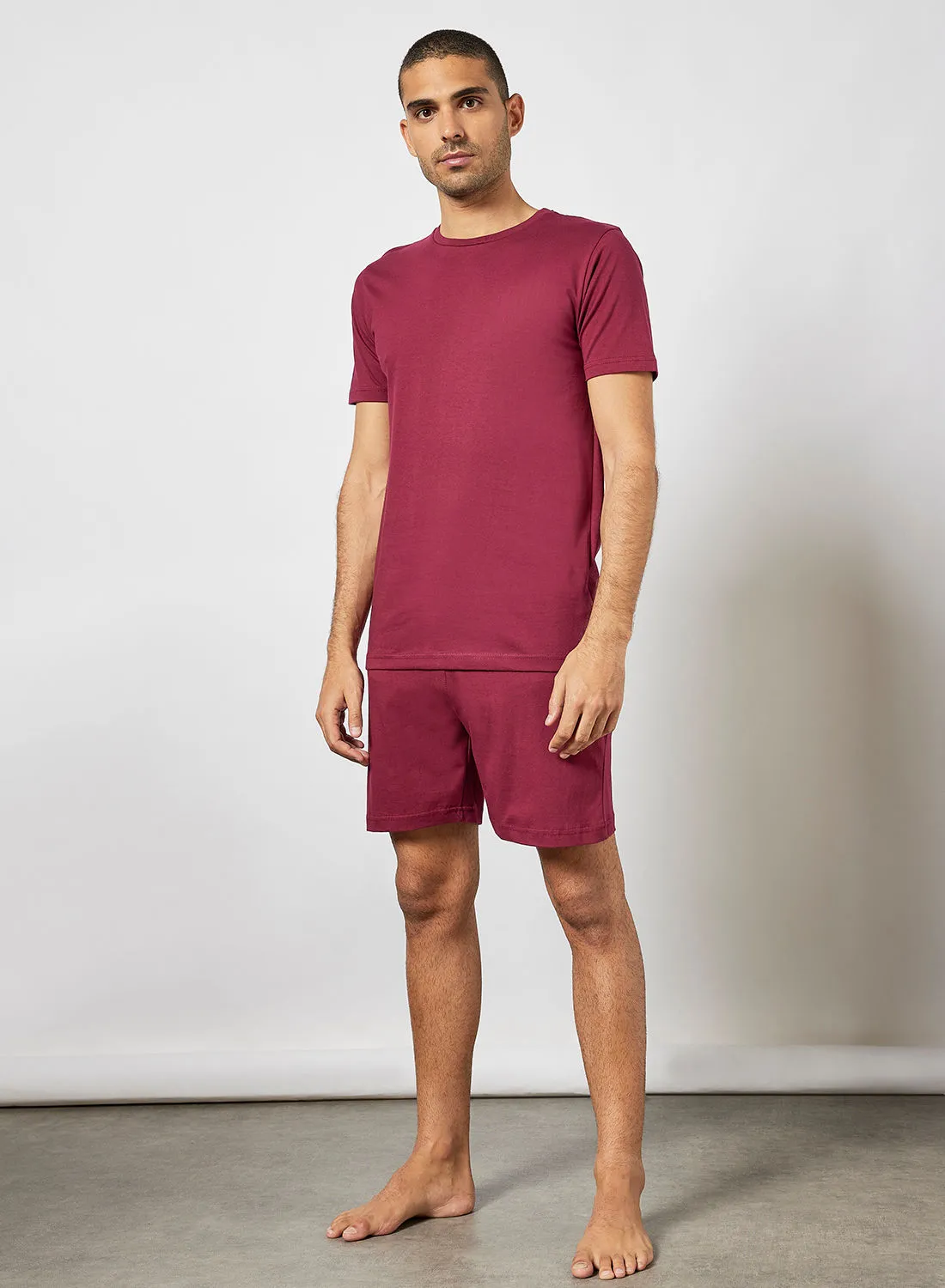 Sivvi x D'Atelier Cotton T-Shirt and Shorts Pyjama Set Burgundy