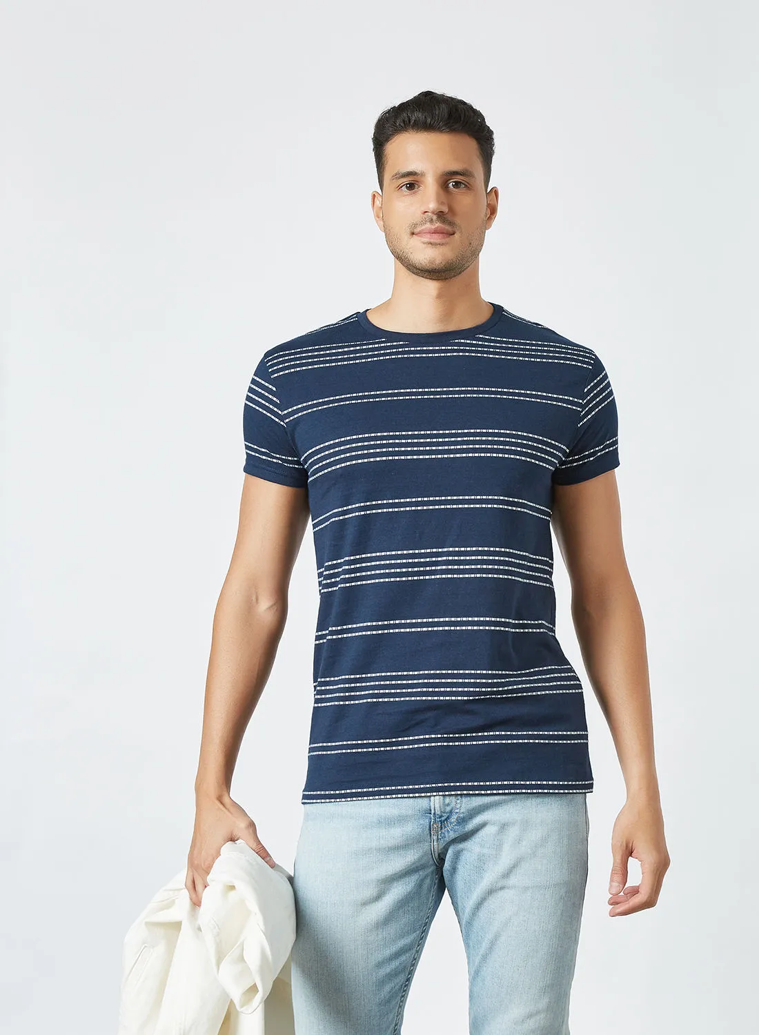 Sivvi x D'Atelier Short Sleeve Stripe Print T-Shirt Navy
