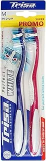 Trisa Perfect White Red & Blue MED 1+1free Trisa Toothbrush Perfect White Red Blue Medium