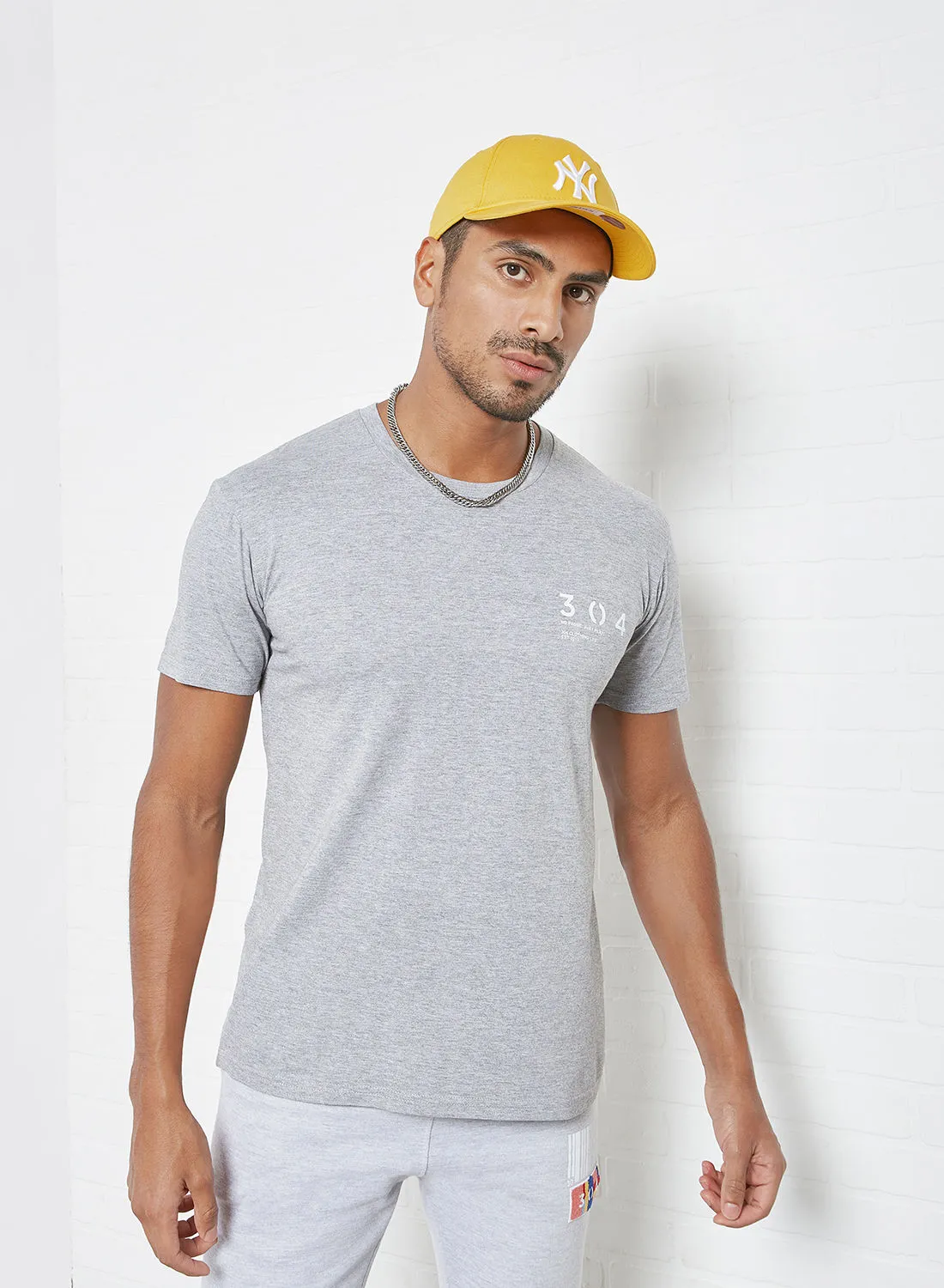304 Slogan Print T-Shirt Grey