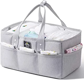 Sunveno Baby Diaper Caddy Organizer | 100% Cotton Rope | Diaper Basket | 8 Pockets | Storage For Nursery | Portable Basket For Changing Station | Fits Changing Table | Baby Shower Gifts | Grey