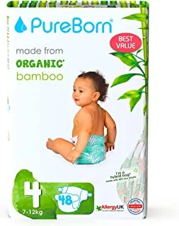 PureBorn Organic/Natural Bamboo Baby Disposable Size 4 Diapers/Nappy |Value Pack| from 7 to 12 Kg | 48 Pcs |Assorted Prints|Super Soft|Maximum Leakage Protection|New Born Essentials|Eco Friendly