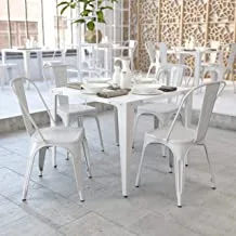 Flash Furniture Commercial Grade 4 Pack White Metal Indoor-Outdoor Stackable Chair