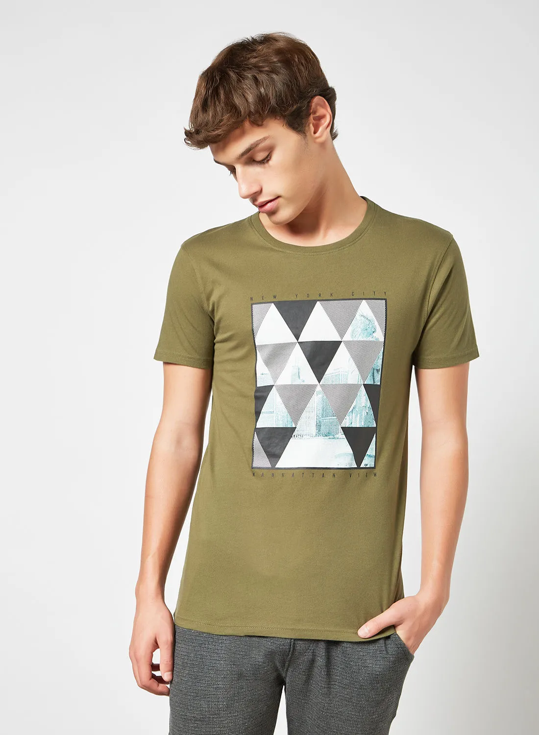 STATE 8 Geometric Print T-Shirt أخضر