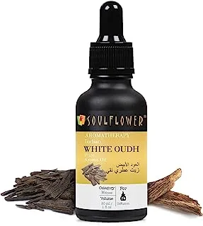 SOULFLOWER INDIAN WHITE OUD AROMA OIL (AGARWOOD), PURE, NATURAL, AROMATHERAPY, DIFFUSER, HUMIDIFIER, WOODY MILD NOTE, 30ML, FREE GLASS DROPPER