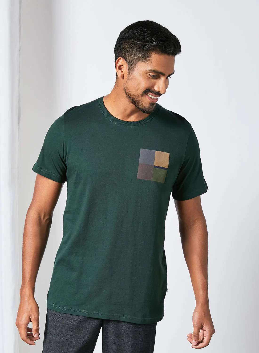 Selected Homme Block Print T-Shirt Dark Green