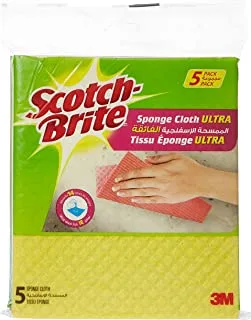 Scotch-Brite Multi-Purpose Sponge Cloth Wipe ULTRA, 5 units/pack | Quickly soaks up any liquid | Wipes like a cloth, absorbs like a sponge | Kitchen cloth | Cleaning cloth | Sponge cloth
