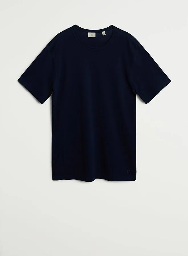MANGO Bellow Solid Short Sleeve T-Shirt Navy