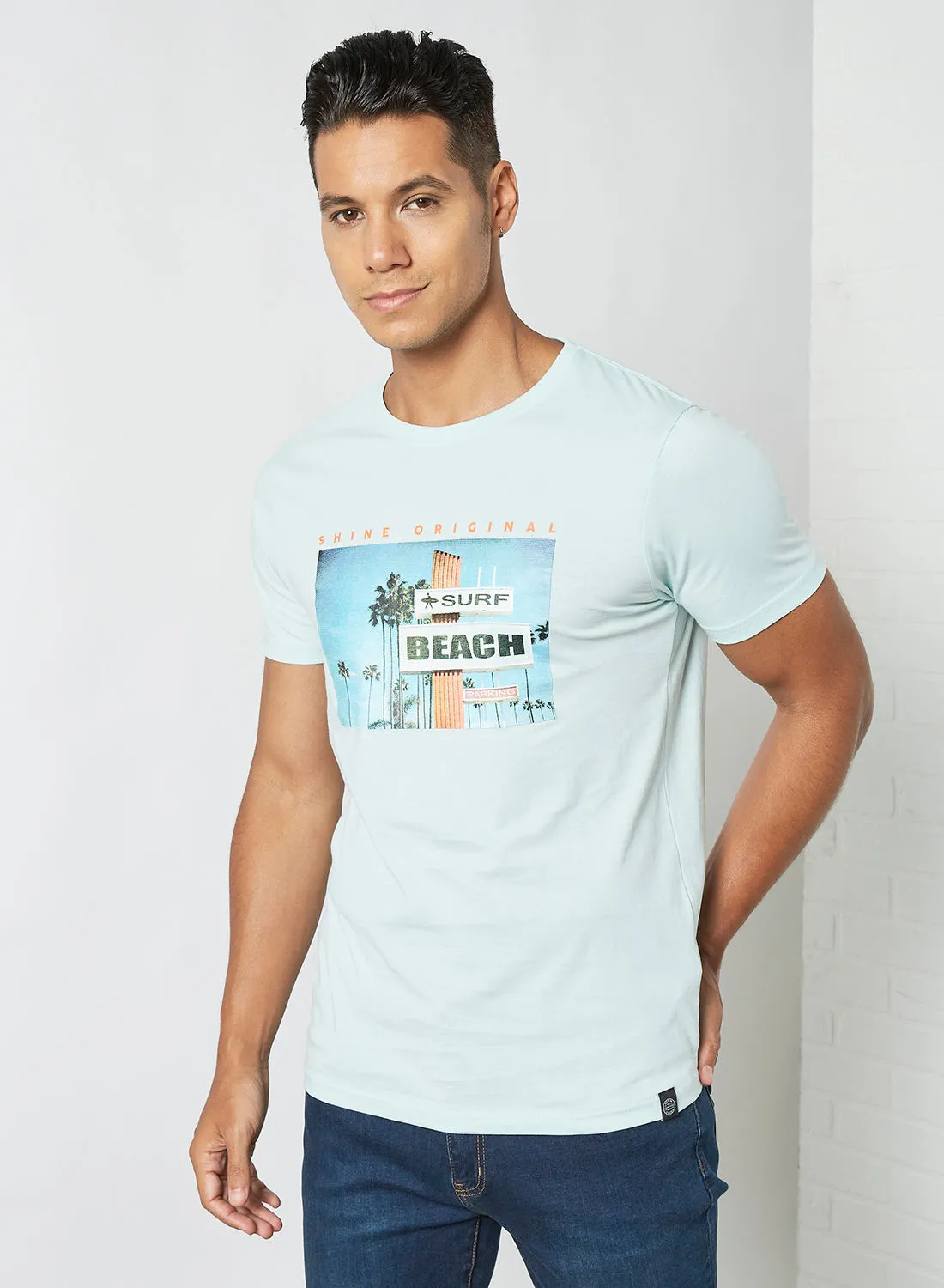 Shine Original Beach Print T-Shirt Pastel Blue