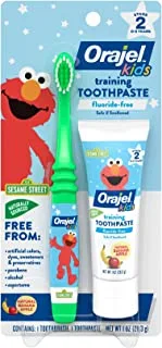 Orajel Elmo Fluoride-Free Tooth & Gum Cleanser 1.0 oz. with Toothbrush, Banana Apple, 1 oz.
