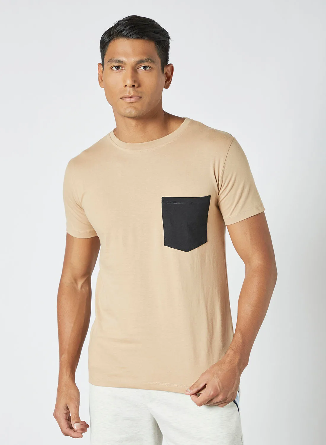 STATE 8 Contrast Patch Pocket T-Shirt Beige