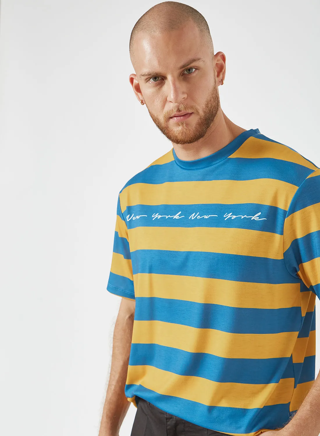 STATE 8 Text Print Striped T-Shirt Yellow