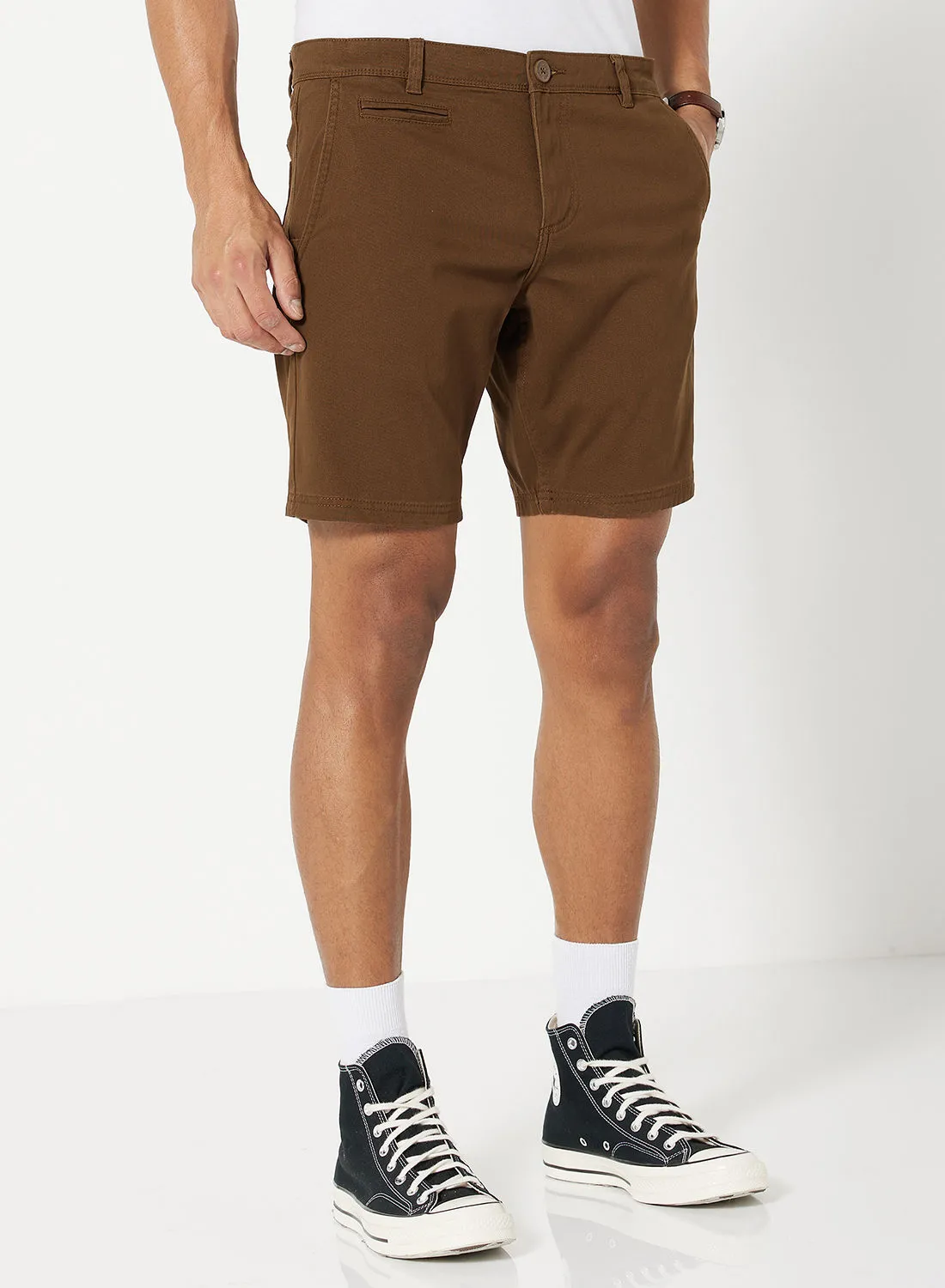 Noon East Solid Pattern Premium Shorts Brown