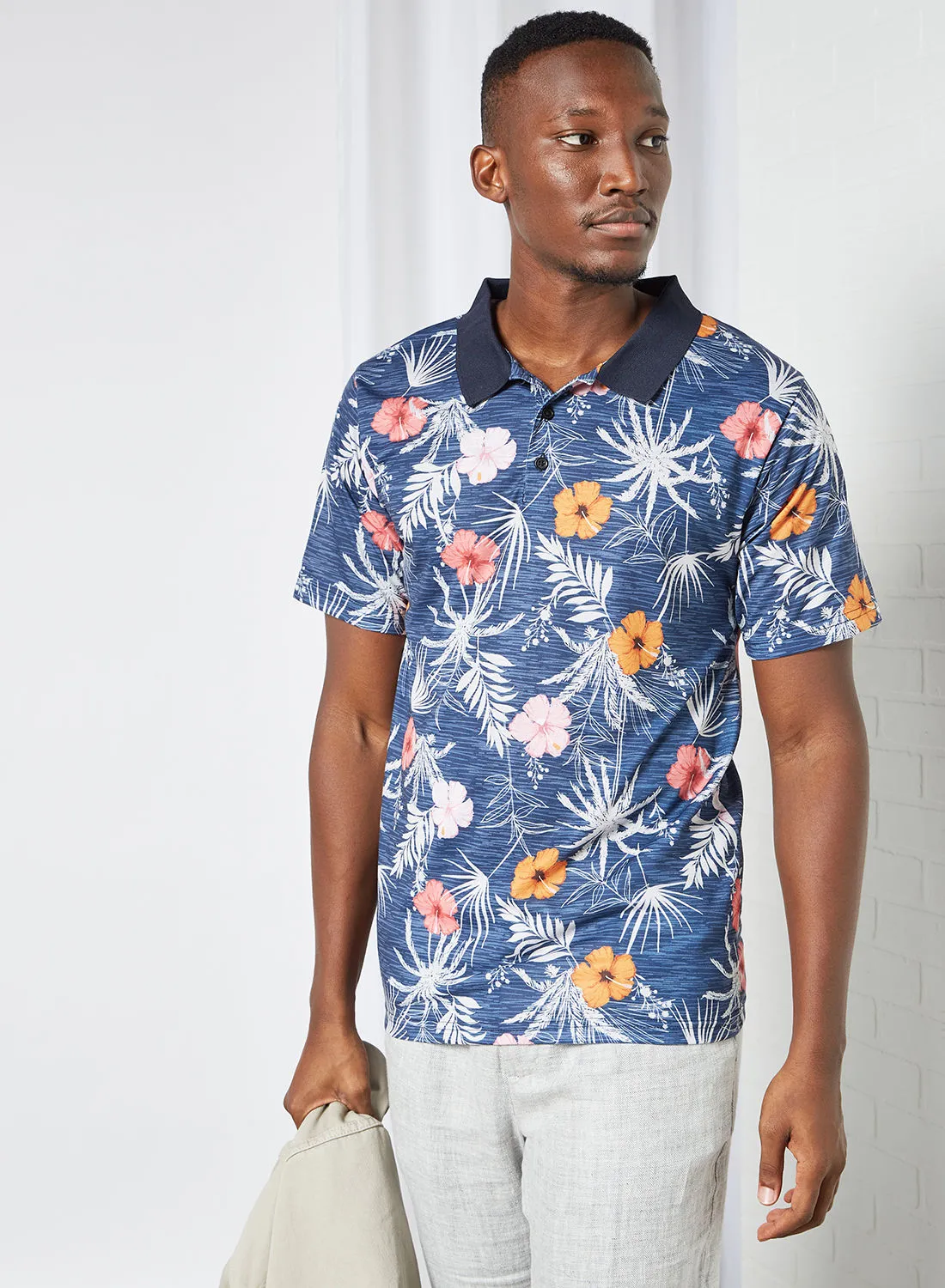 STATE 8 Floral Print Polo T-Shirt Blue