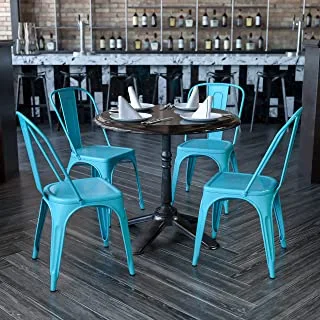 Flash Furniture Commercial Grade 4 Pack Crystal Teal-Blue Metal Indoor-Outdoor Stackable Chair