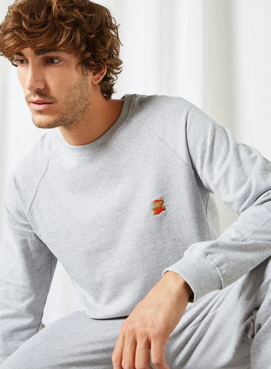 DEDICATED Super Mario Print Long Sleeve Sweatshirt Grey Melange