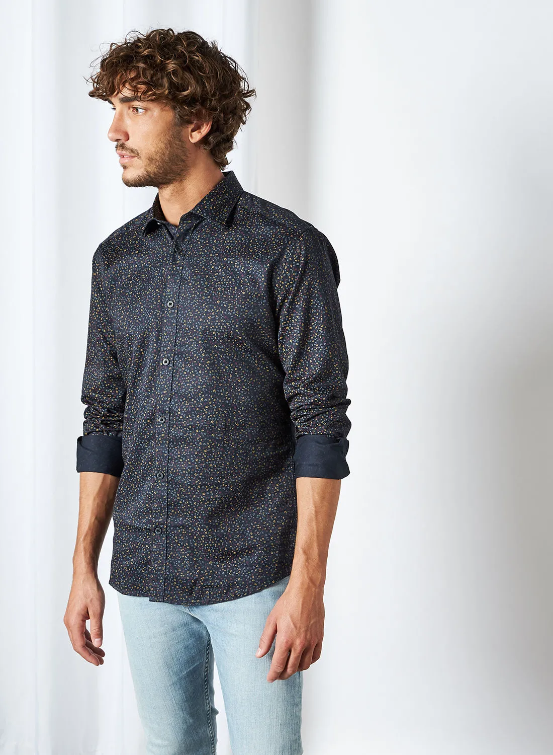 ONLY & SONS All-Over Ditsy Print Shirt Dark Navy