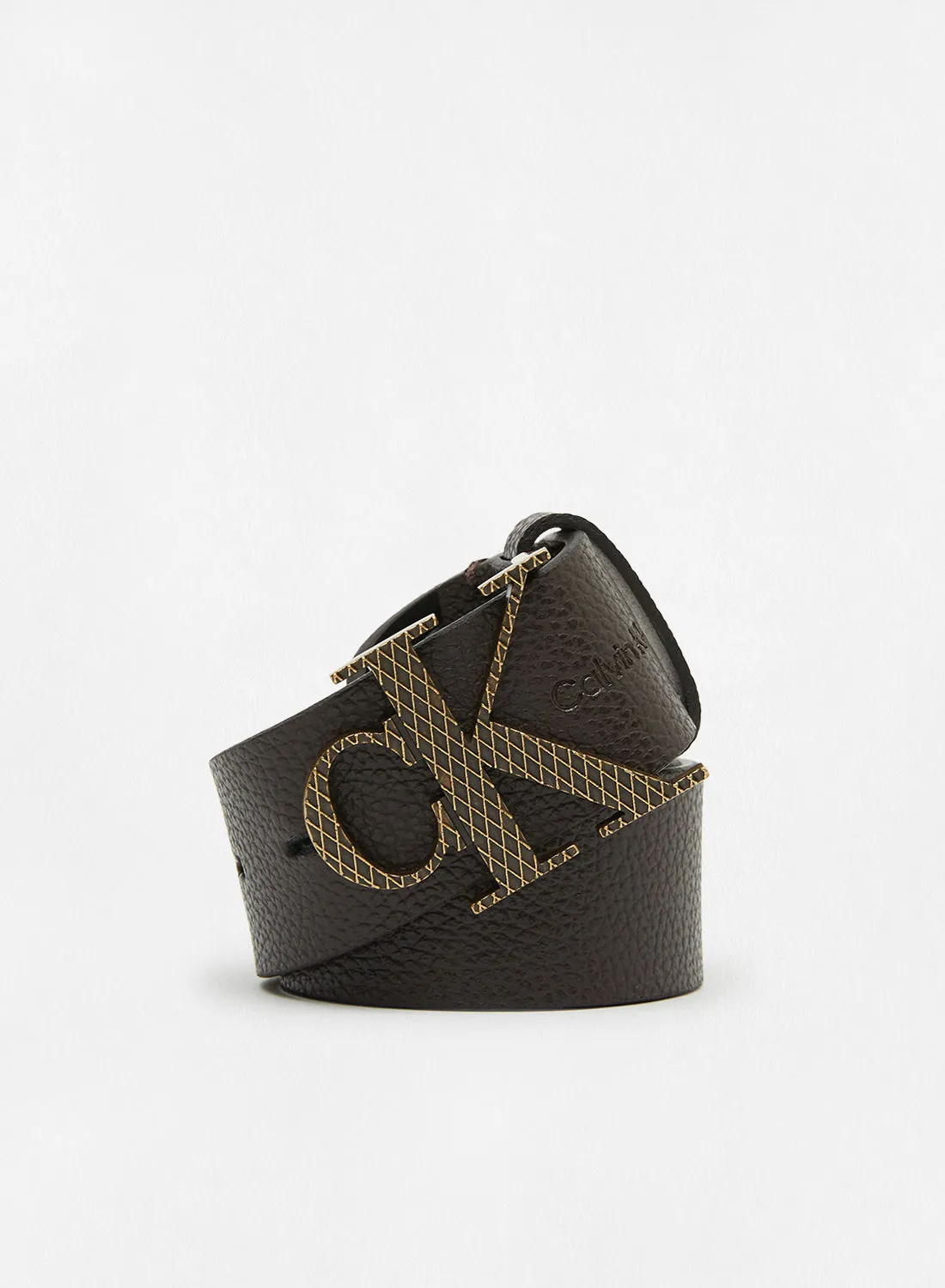 Calvin Klein Jeans Monogram Buckle Leather Belt