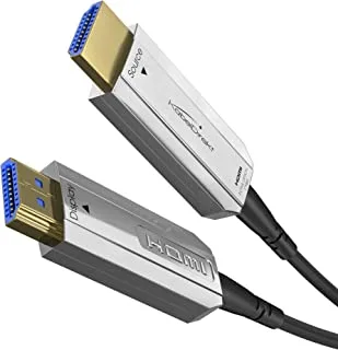 KabelDirekt – كابل ربط 4K HDMI – 50 م بصري (متوافق مع HDMI 2.0a/b 2.0، و1.4a، و4K Ultra HD، و3D، والدقة العالية الكاملة، و1080p، وHDR، وARC، والسرعة العالية مع الإيثرنت، PS4, XBOX, HDTV) – PRO Series
