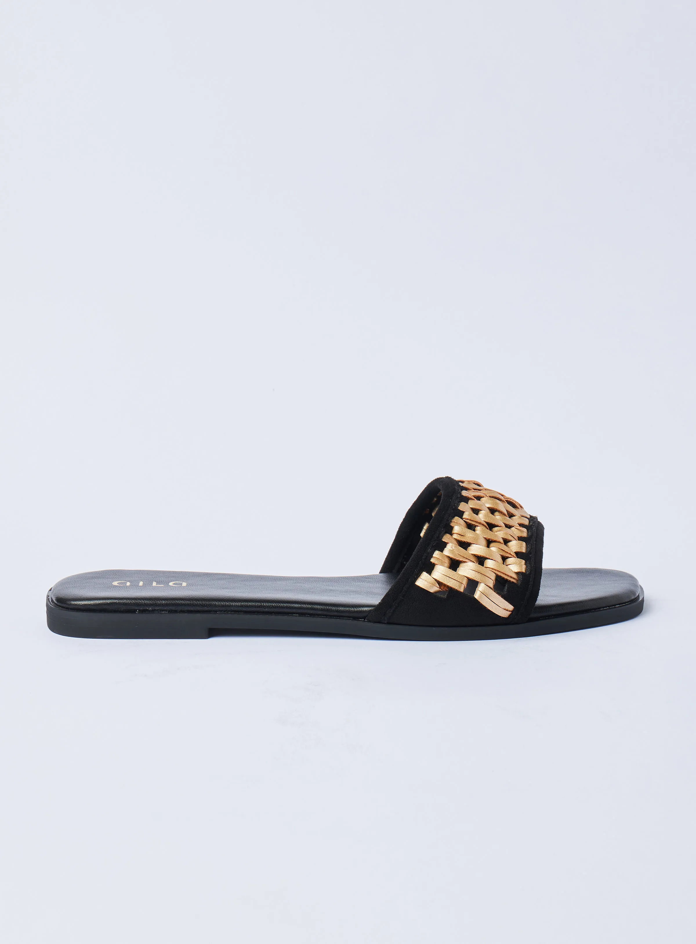 Aila Criss-Cross Strapped Slip-On Sandals Black