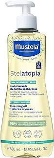 Mustela Stelatopia Cleansing Oil - Baby Body Wash for Eczema-Prone Skin - with Natural Avocado & Sunflower Oil - Fragrance-Free & Tear Free - 16.9 fl. Oz