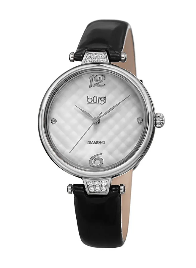 Burgi Silver Tone Case on Black Patent Leather Strap, White Argyle Dial with Silver Tone Hands