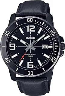 Casio Watch for Men MTP-VD01BL-1BVUDF Analog Leather Band Black, Black, strap