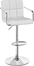 كرسي بار SONGMICS ، كرسي مرتفع قابل للتعديل مع سطح PU ، مقعد مطبخ دوار 360 درجة مع مسند للذراعين ، مسند للظهر ومسند للقدمين ، فولاذ مطلي بالكروم ، أبيض LJB93W-1