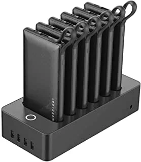 Powerology 6 in 1 Power Bank Station 10000mAh With Built in Cable,3 Portable Power Bank Packs & 1 Rapid Recharging Station Compatible With iPhone 13 Pro Max, Xiaomi Black, PPBCHA01-BK