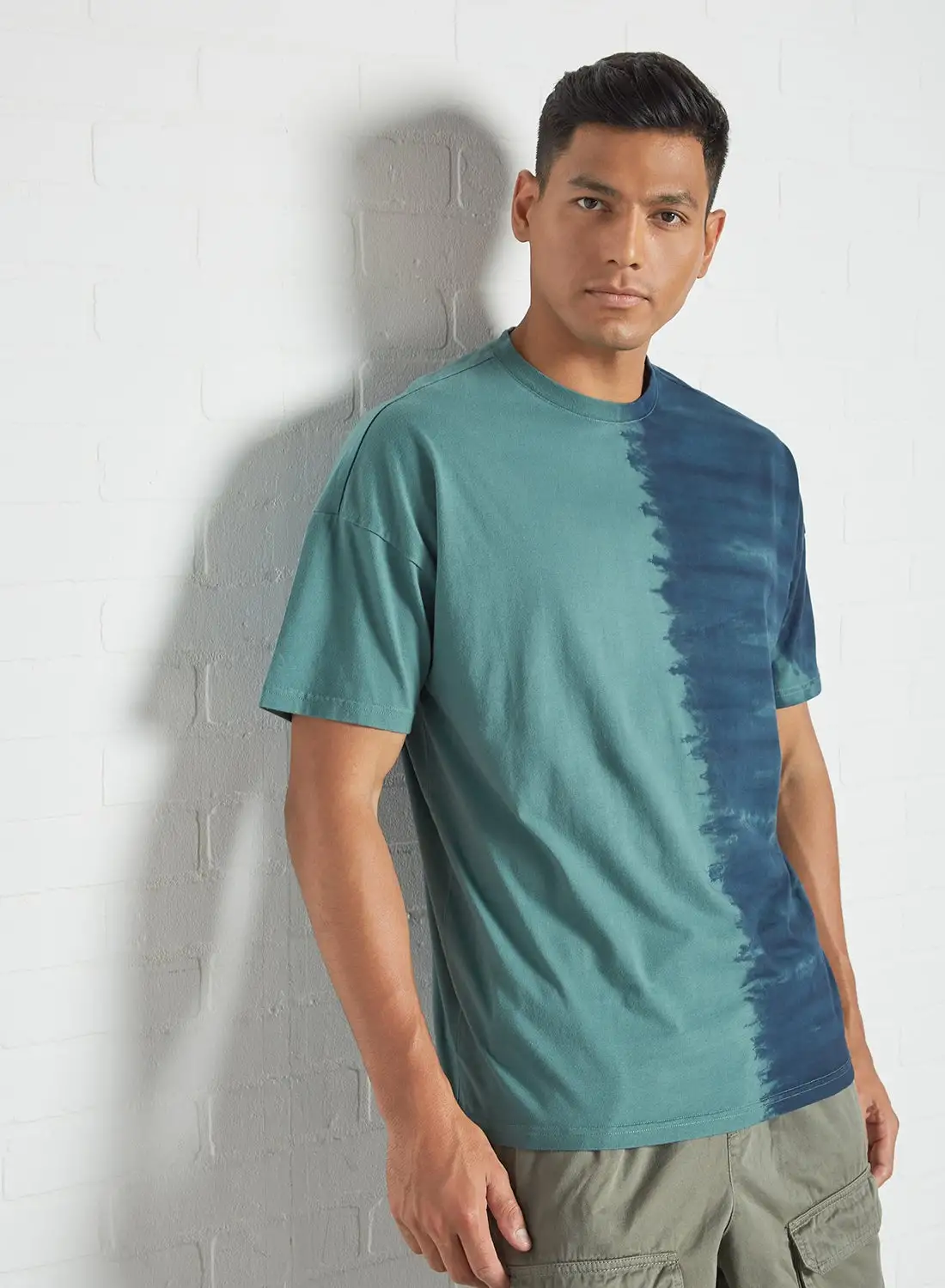 Native Youth Split Tie Dye Oversized T-Shirt Blue