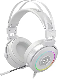 Redragon H320 Lamia Gaming Headset with 7.1 Surround Sound, Volume Control, Noise Cancelling, RGB Light, Stand, Over Ear Wired Headphone, with Mic for PC, PS4, White