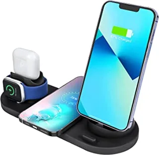SKY-TOUCH Wireless Charger Stand 6 in 1 Multi-Function ，Fast Wireless Charging Station For Mobile Phone、Watch、Earphone（Black）