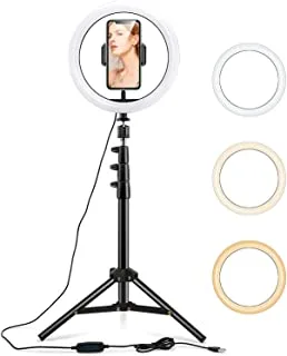 ROHS Selfie Ring Light 12in مع حامل ثلاثي القوائم وحامل للهاتف الخلوي ، 76 بوصة
