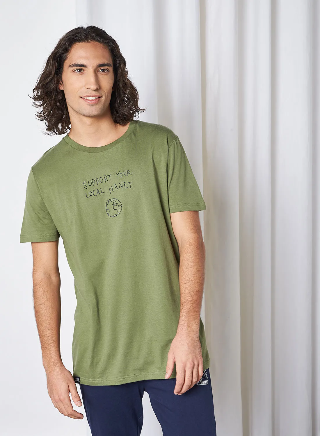 DEDICATED Support Your Local Planet Print Short Sleeve T-Shirt Leaf Green