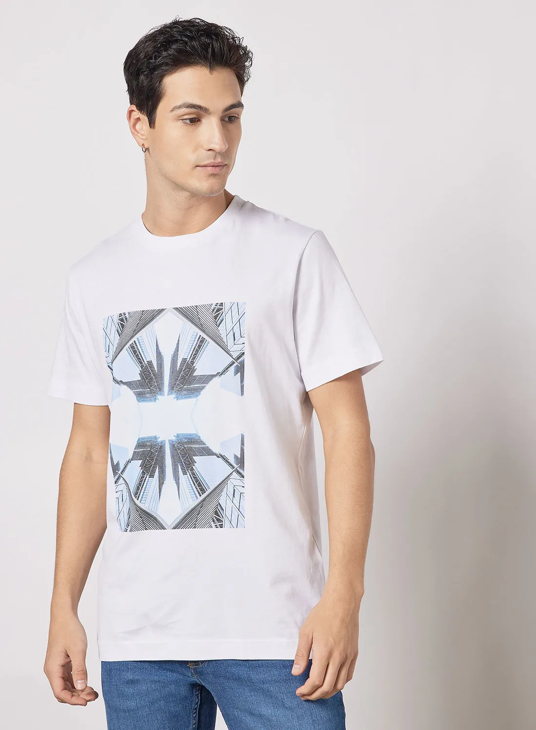 Selected Homme Graphic Print Crew Neck T-Shirt أبيض