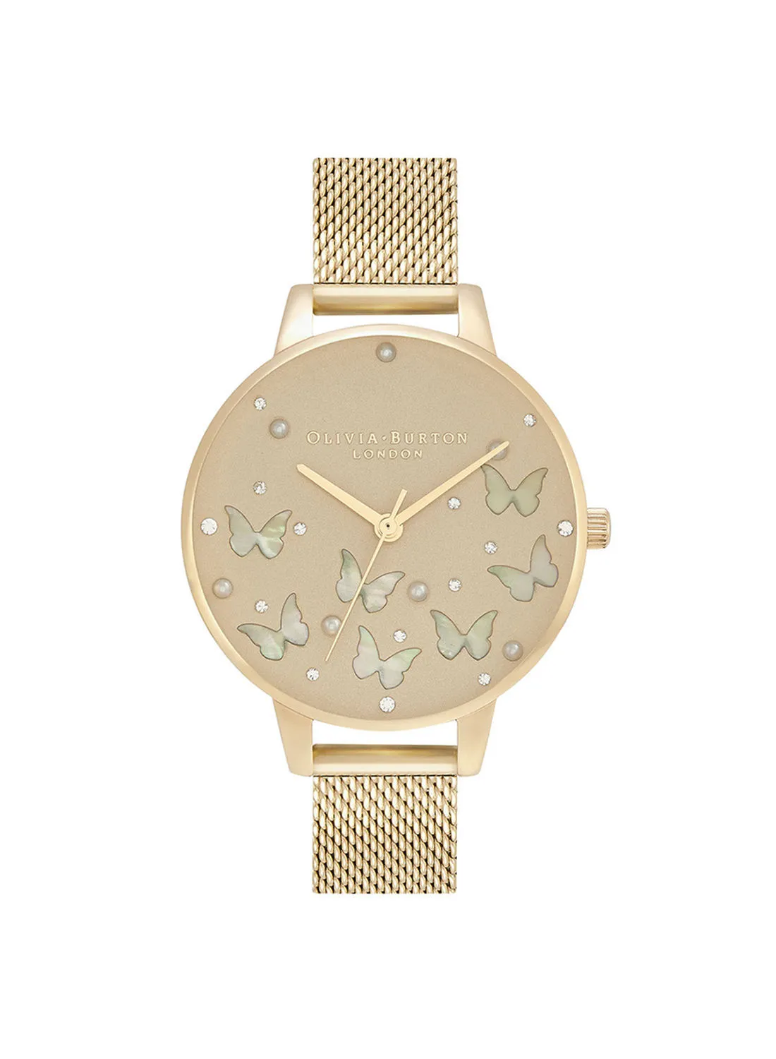 OLIVIA BURTON Women's Sparkle Butterfly Pale Gold & Faux Pearl & Stone Dial Watch - Ob16Mb37