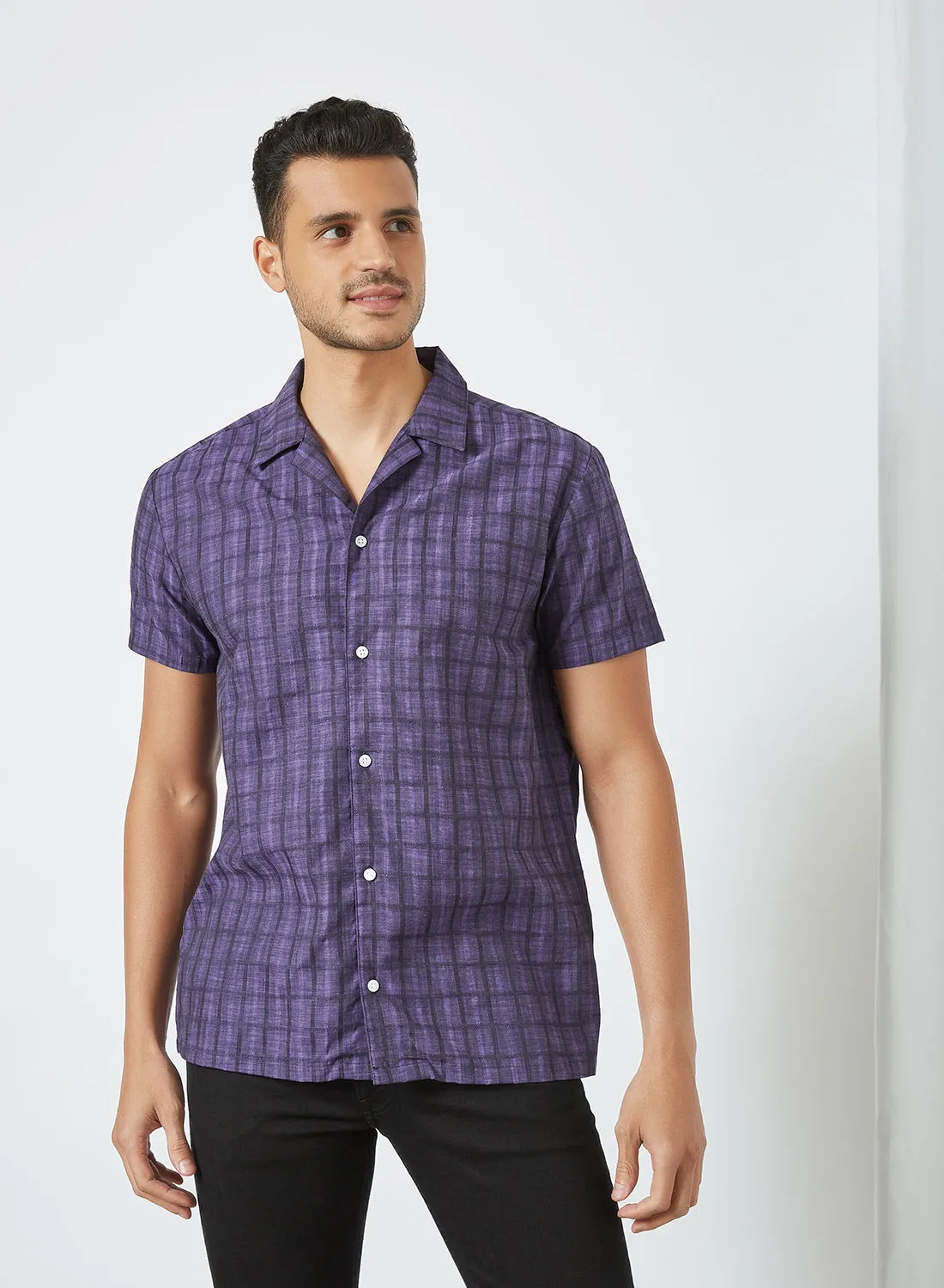 Sivvi x D'Atelier Short Sleeve Dobby Check Shirt Purple