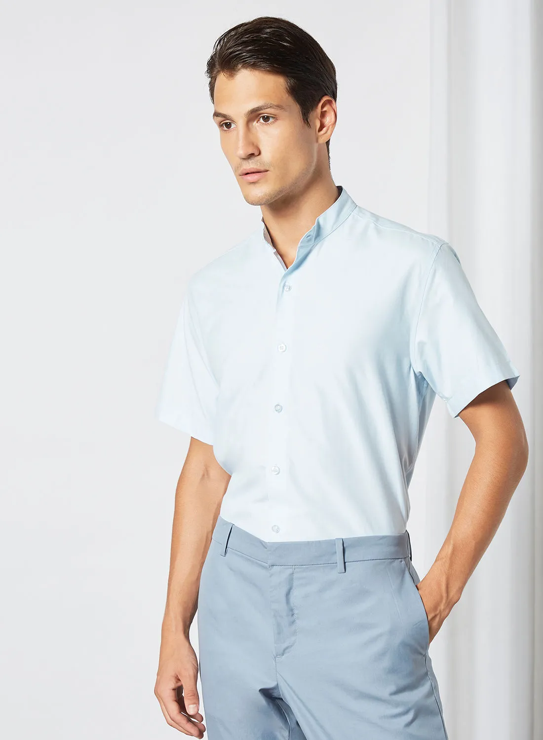 Sivvi x D'Atelier Short Sleeve Button Down Shirt Blue