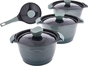 Al Saif 8 Pieces Non-Stick Aluminum Cookware Cooking Set Size: 20/24/28/18Cm, Color: Dark Green
