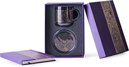 Dimlaj Glass Mug And Coaster+Notebook Gift Set Sana Gold+Platinum