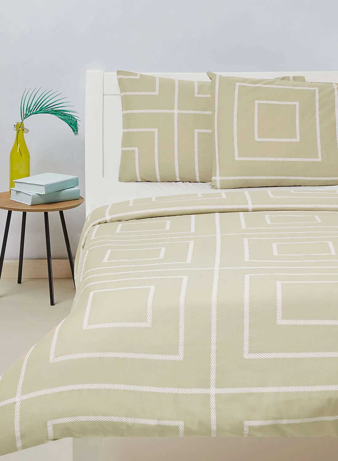 Amal Duvet Cover - With Pillow Cover 50X75 Cm, Comforter 160X200 Cm, - For Queen Size Mattress - Beige 100% Cotton