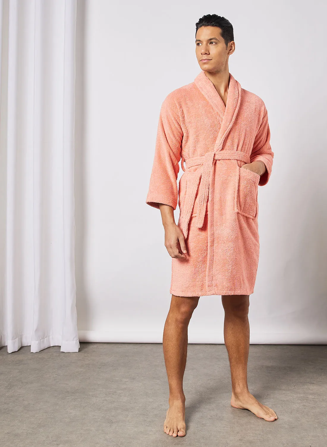 noon east Bathrobe - 400 GSM 100% Cotton Terry Silky Soft Spa Quality Comfort - Shawl Collar & Pocket - Coral Color - 1 Piece
