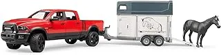 Bruder Ram 2500 Power Wagon + Horse trailer with 1 horse, Red/Black
