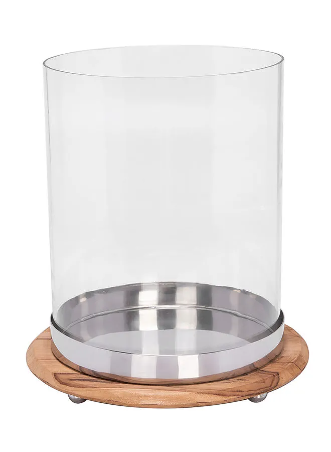 Generic Candle Holder With Wooden Base Clear 25x25x29centimeter