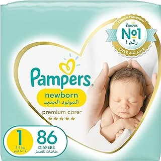 Pampers Premium Care, Size 1, Newborn, 2-5kg, Jumbo Pack, 86 Taped Diapers