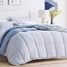 LINENSPA All Season Hypoallergenic Down Alternative Microfiber Comforter, King, Light Blue/White