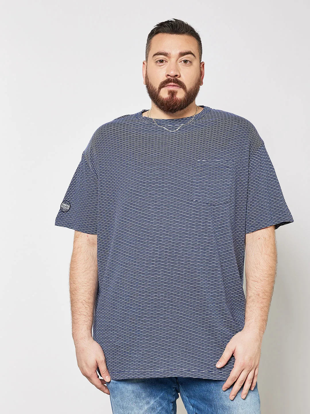 North 56°4 Plus Size Printed Crew Neck T-Shirt Navy