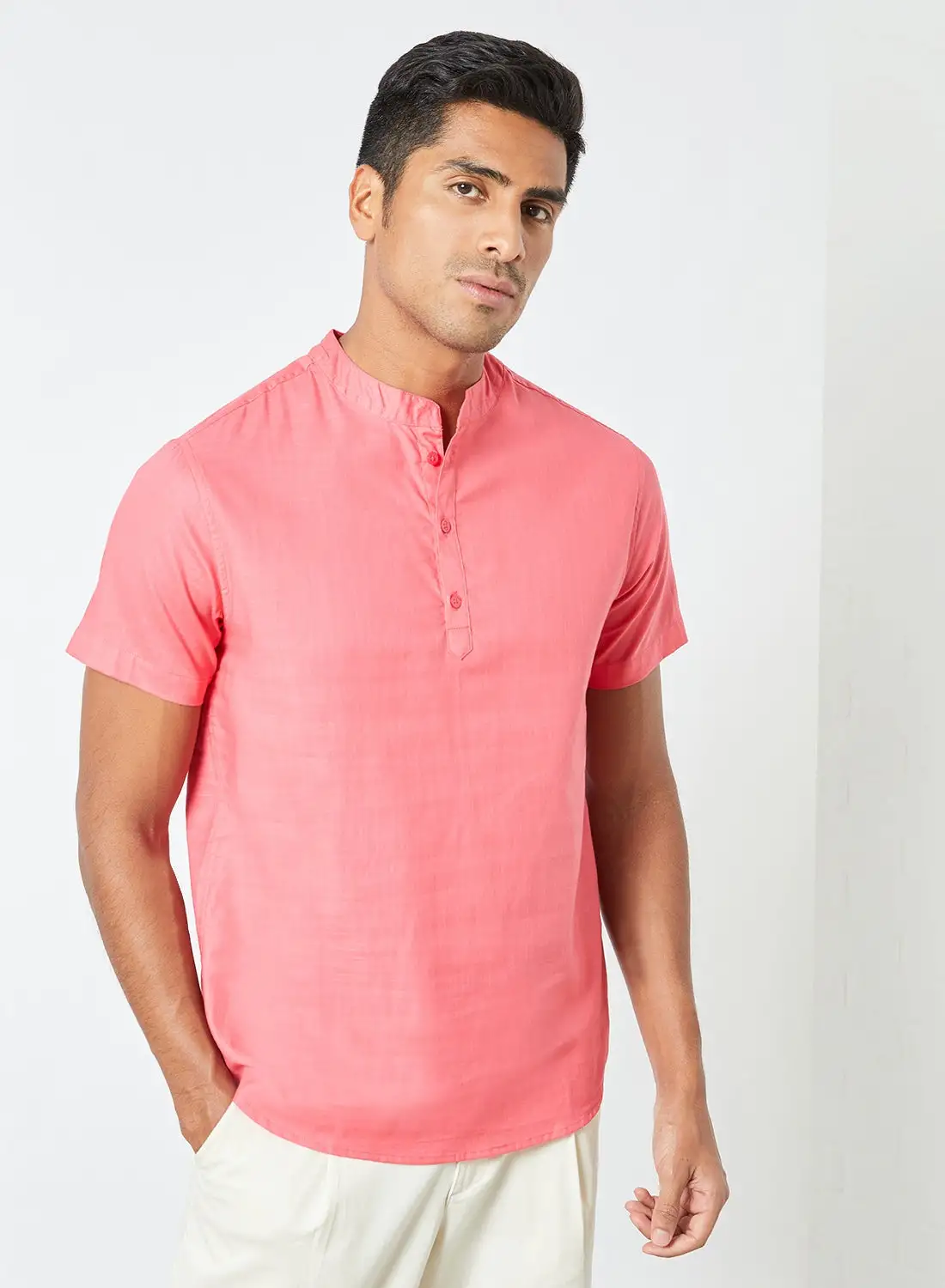 Sivvi x D'Atelier Mandarin Collar Neck Shirt Pink
