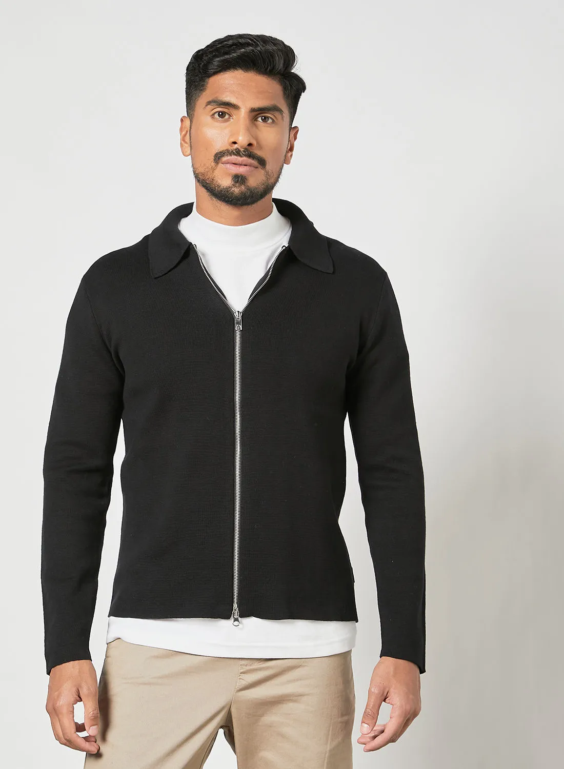 ONLY & SONS Collared Zipper Cardigan Black
