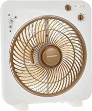 Olsenmark Box Fan, - 3 Speed Setting 5 Leaf Strong Blade Timer Function Overheat Protection Powerful 45W Motor Safety Grill Home/Office Use White/Brown, 12 Inch OMF1759